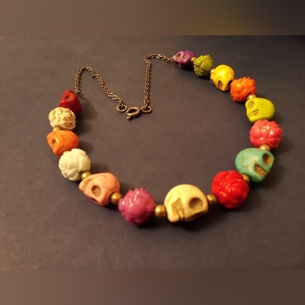 Rainbow stone skull necklace